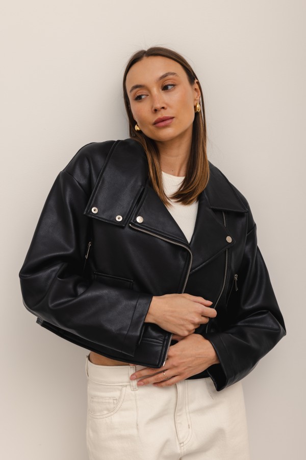 3555 Eco-Leather Biker Jacket Black