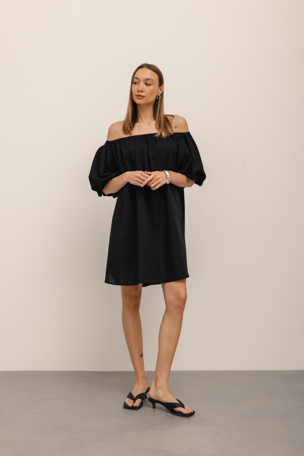 Noemi Sukienka Lniana Off Shoulder Czarna