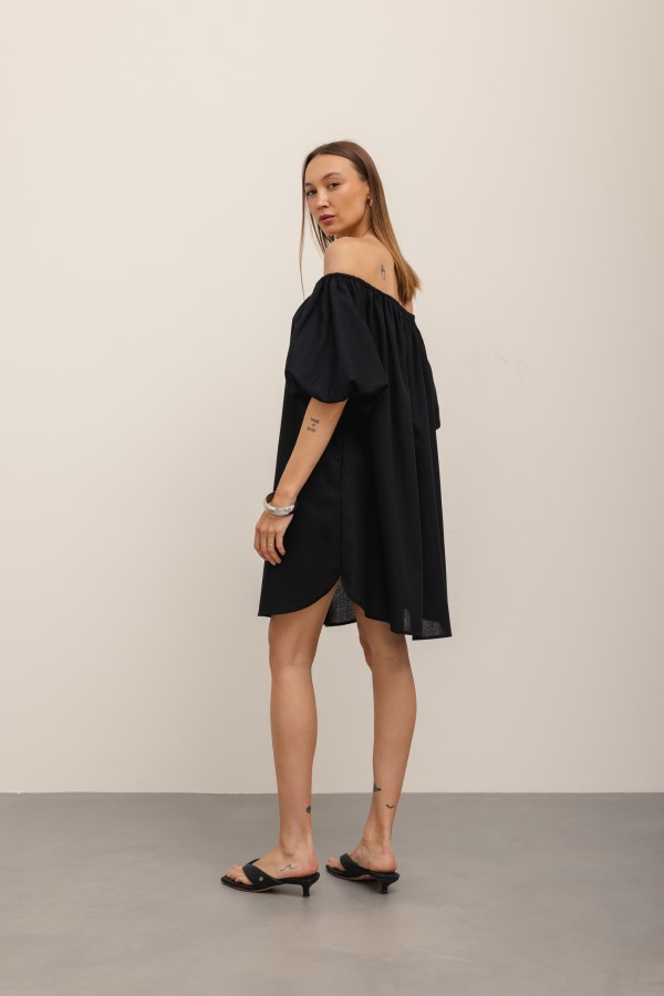 Noemi Sukienka Lniana Off Shoulder Czarna