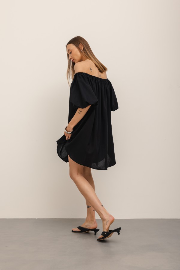 Noemi Sukienka Lniana Off Shoulder Czarna