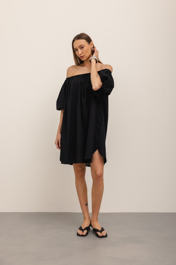 Noemi Sukienka Lniana Off Shoulder Czarna