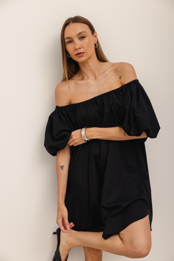 Noemi Sukienka Lniana Off Shoulder Czarna