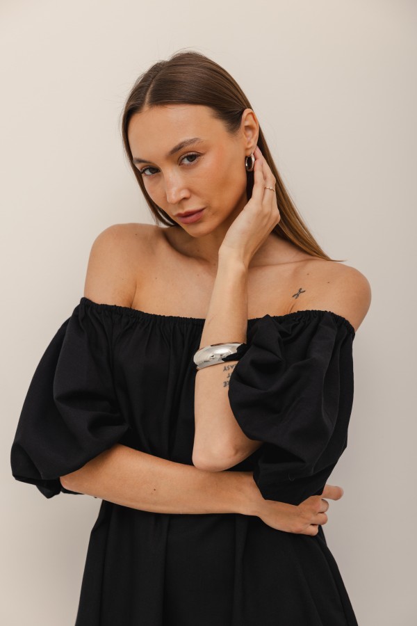 Noemi Sukienka Lniana Off Shoulder Czarna