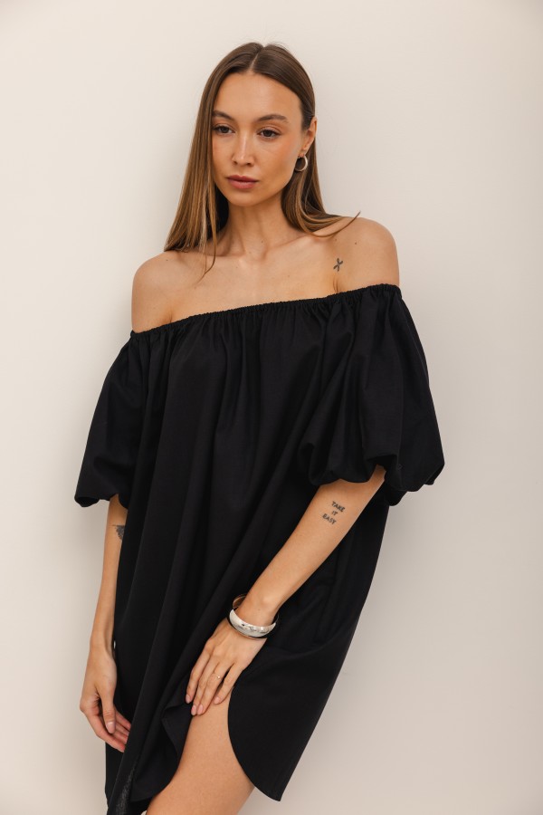 Noemi Sukienka Lniana Off Shoulder Czarna