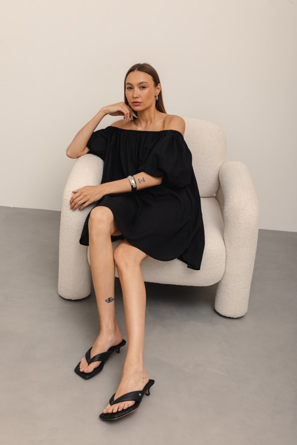 Noemi Sukienka Lniana Off Shoulder Czarna