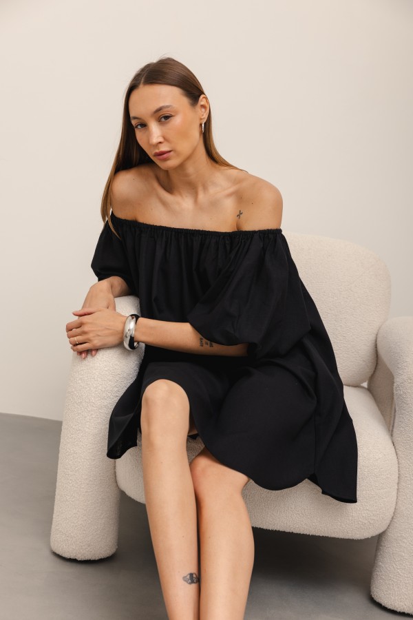 Noemi Sukienka Lniana Off Shoulder Czarna