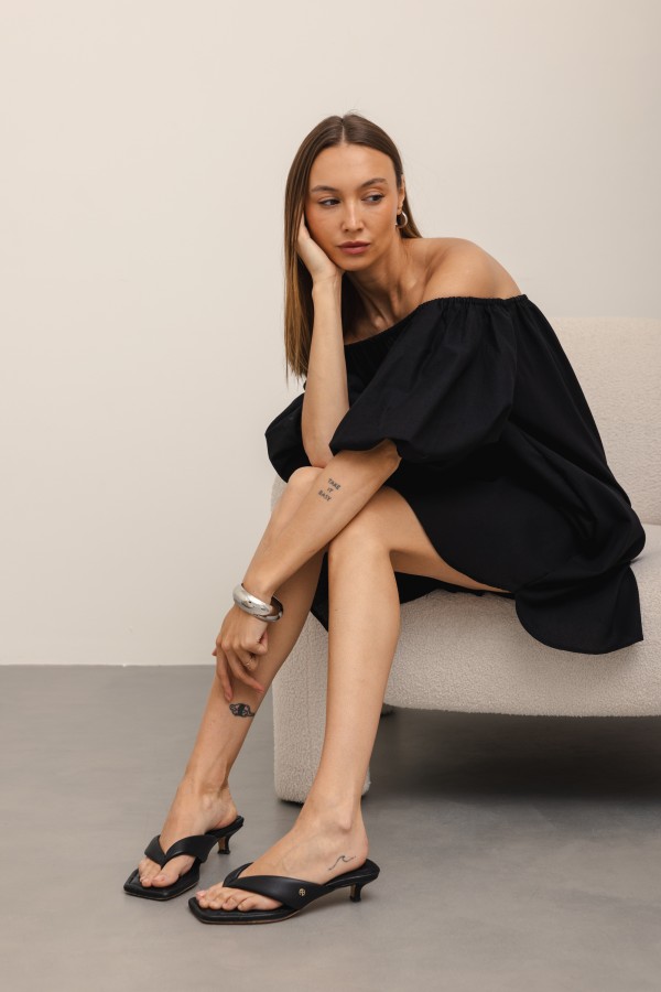 Noemi Sukienka Lniana Off Shoulder Czarna