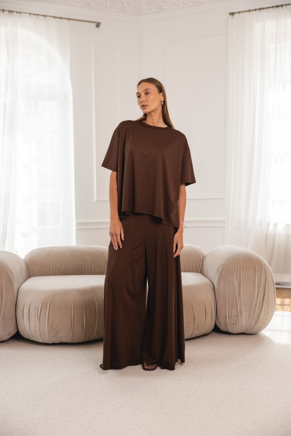 Frankie Wide-Leg Viscose Trousers Brown