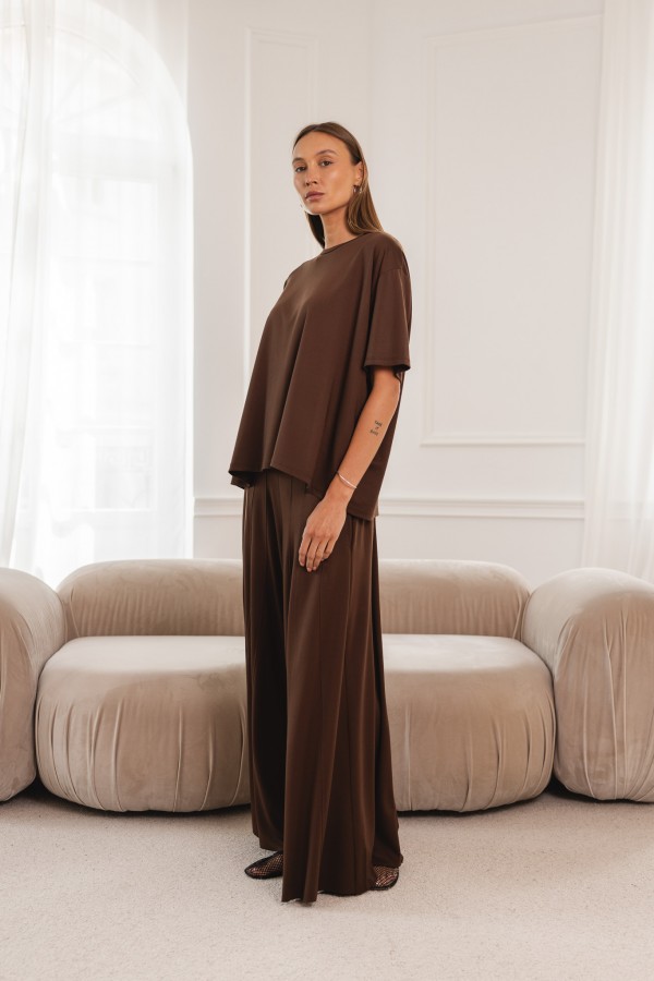 Frankie Wide-Leg Viscose Trousers Brown