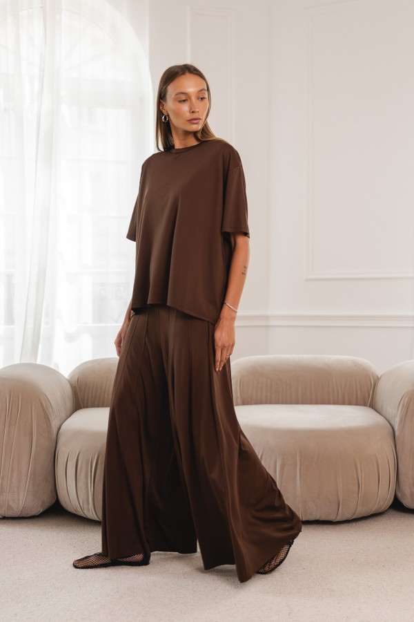 Frankie Wide-Leg Viscose Trousers Brown