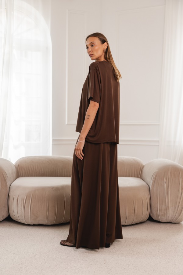 Frankie Wide-Leg Viscose Trousers Brown
