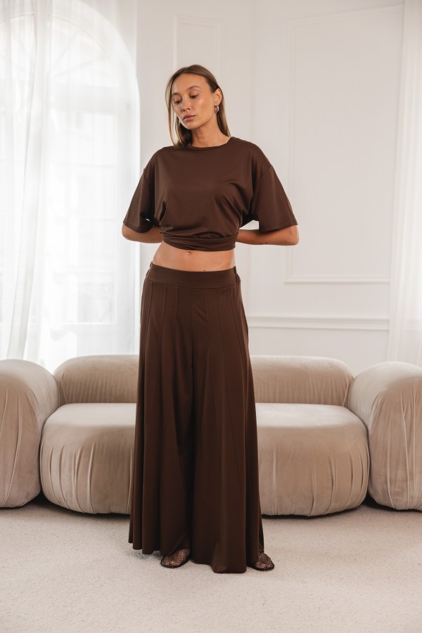 Frankie Wide-Leg Viscose Trousers Brown