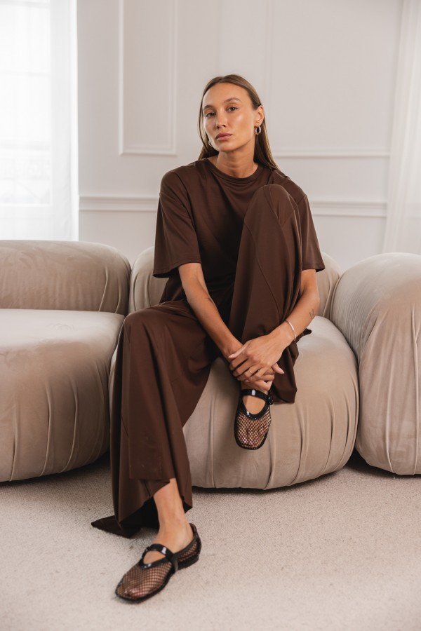 Frankie Wide-Leg Viscose Trousers Brown