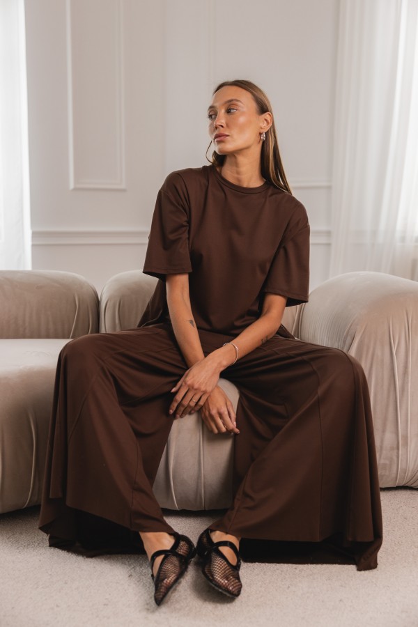 Frankie Wide-Leg Viscose Trousers Brown