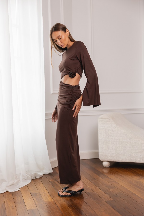 Cindy Długa Sukienka Z Wycięciem Chocolate