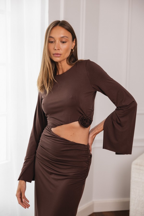 Cindy Długa Sukienka Z Wycięciem Chocolate