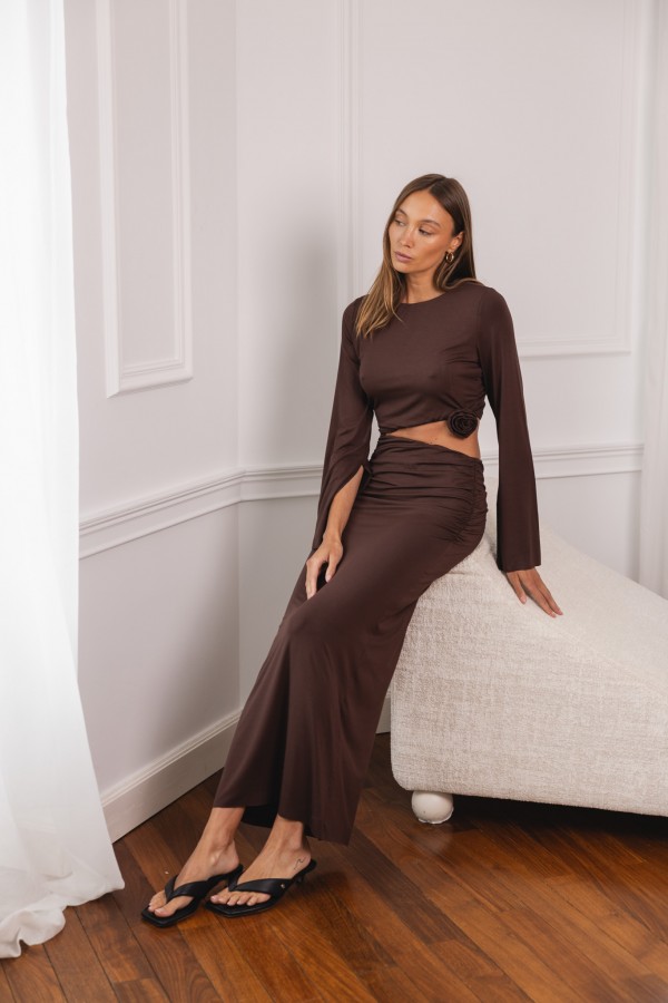 Cindy Długa Sukienka Z Wycięciem Chocolate