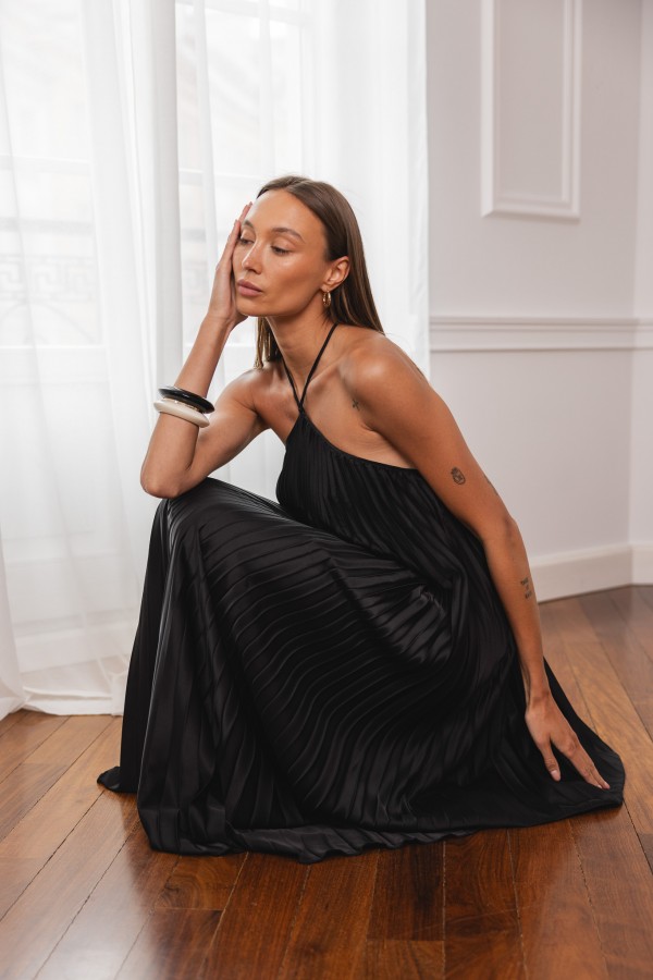 Noir Sukienka Maxi Plisowana Czarna