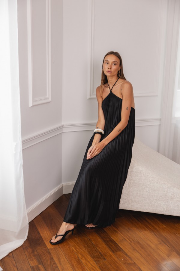 Noir Sukienka Maxi Plisowana Czarna