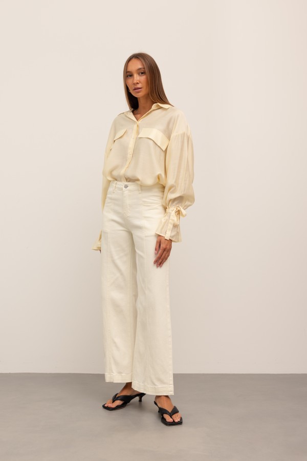 B808 Spodnie Jeansowe Wide Leg Cream