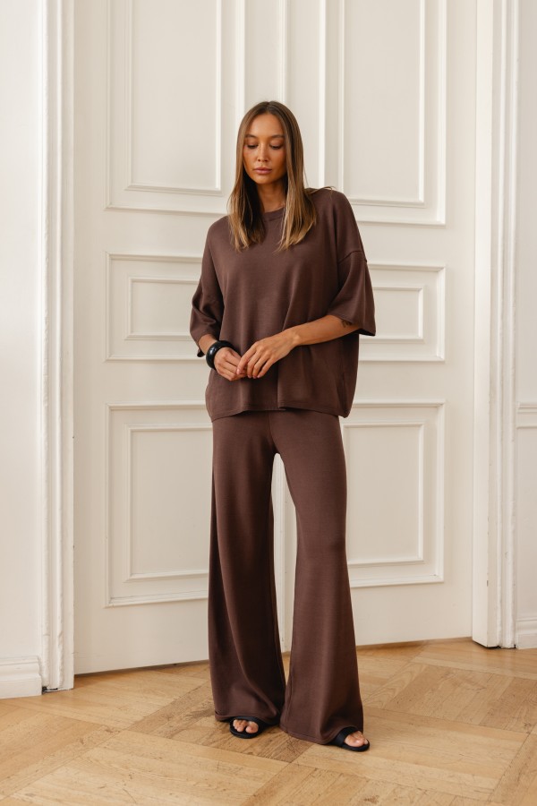 Milo Wide-Leg Knit Trousers Brown