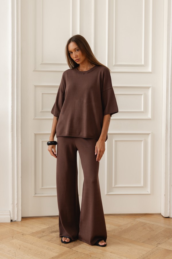Milo Wide-Leg Knit Trousers Brown