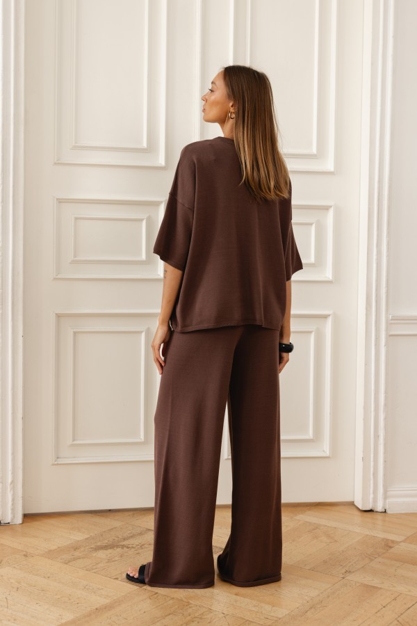Milo Wide-Leg Knit Trousers Brown