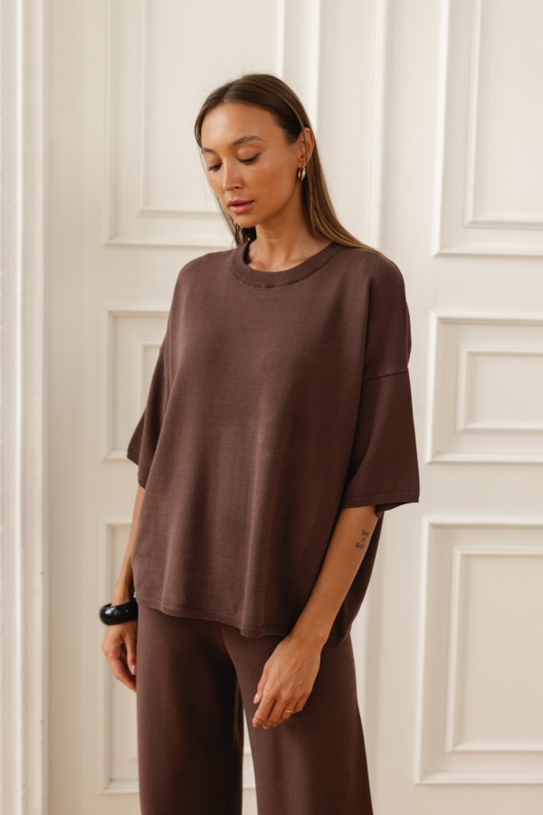 Milo Wide-Leg Knit Trousers Brown