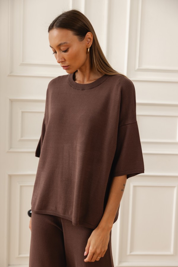Milo Wide-Leg Knit Trousers Brown