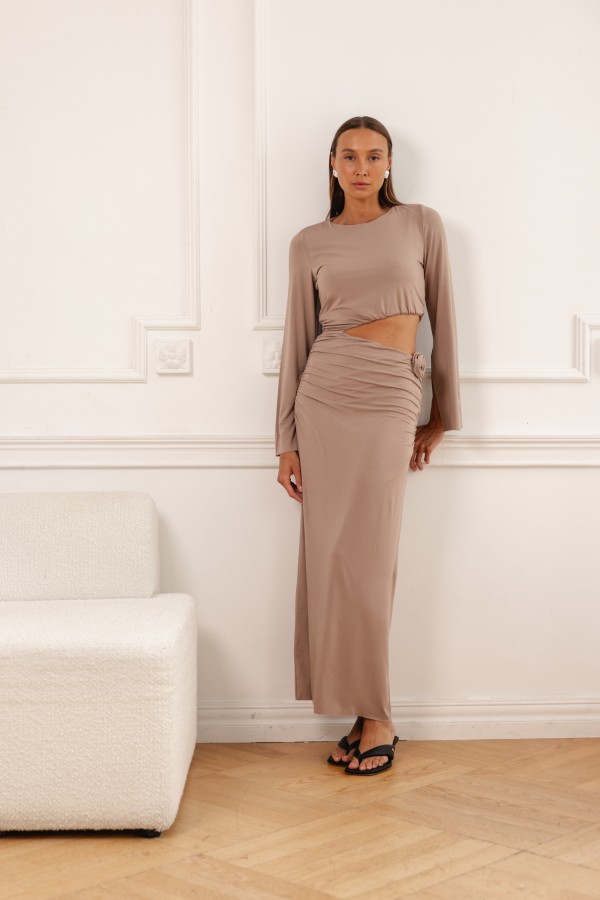 Cindy Long Cut-Out Dress Mocca