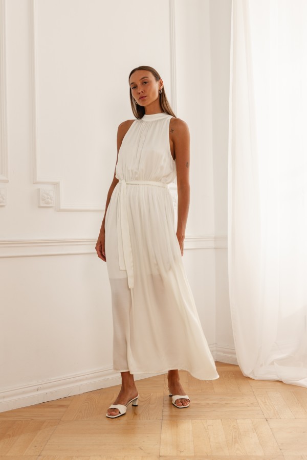 Sofia Maxi Tie Dress Ecru
