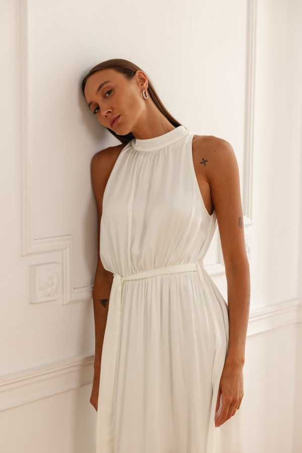 Sofia Maxi Tie Dress Ecru