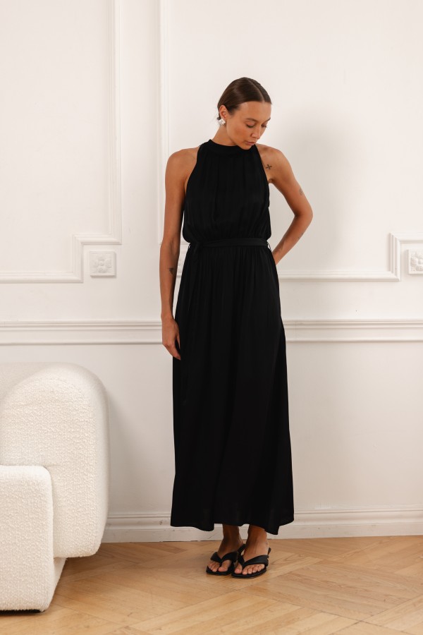Sofia Maxi Dress with Tie Black