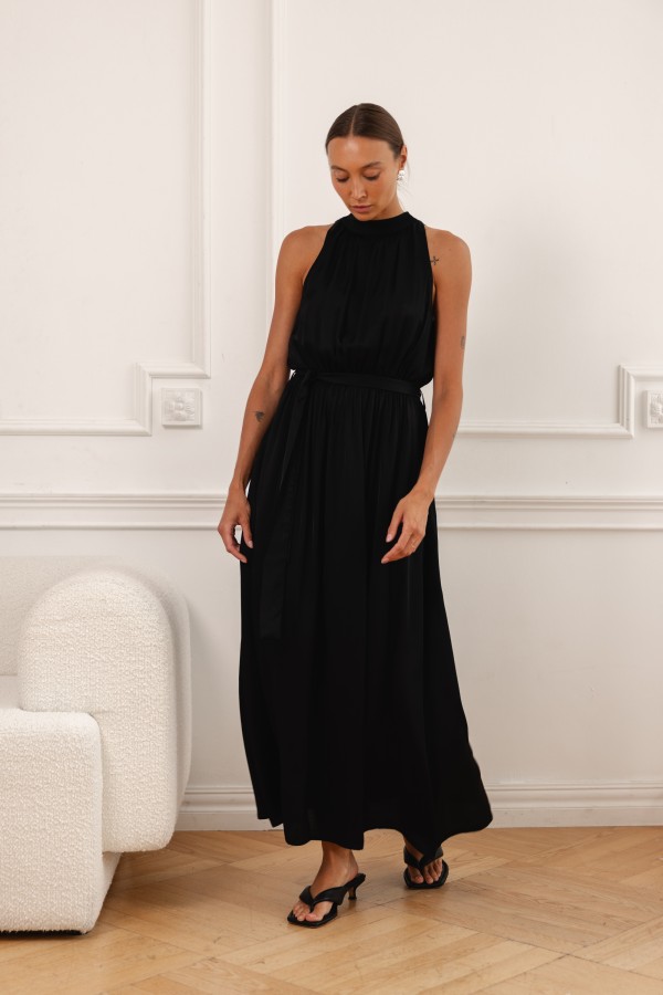 Sofia Maxi Dress with Tie Black
