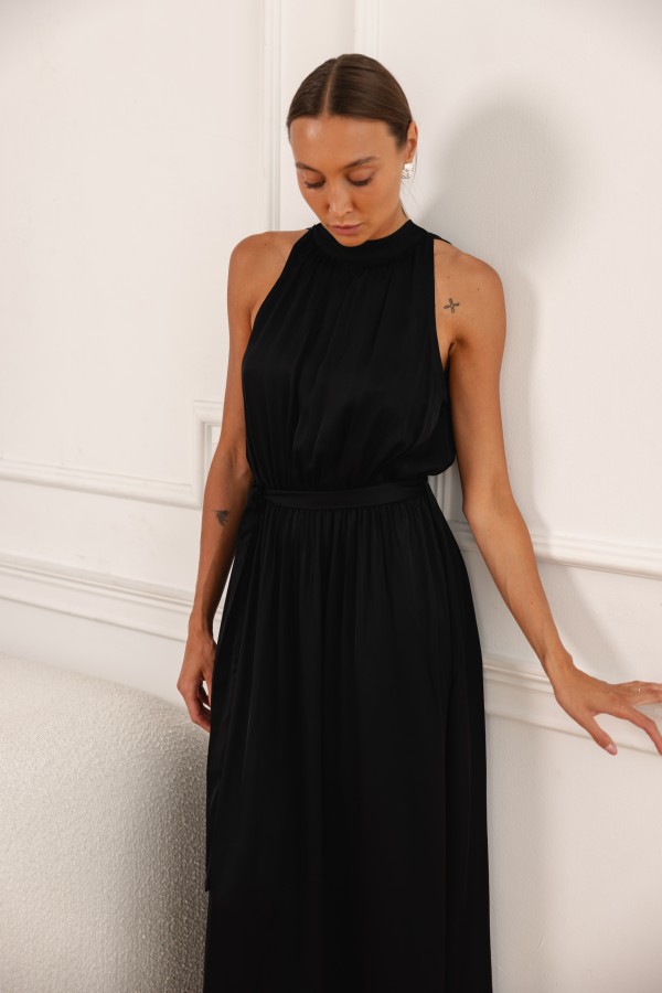 Sofia Maxi Dress with Tie Black
