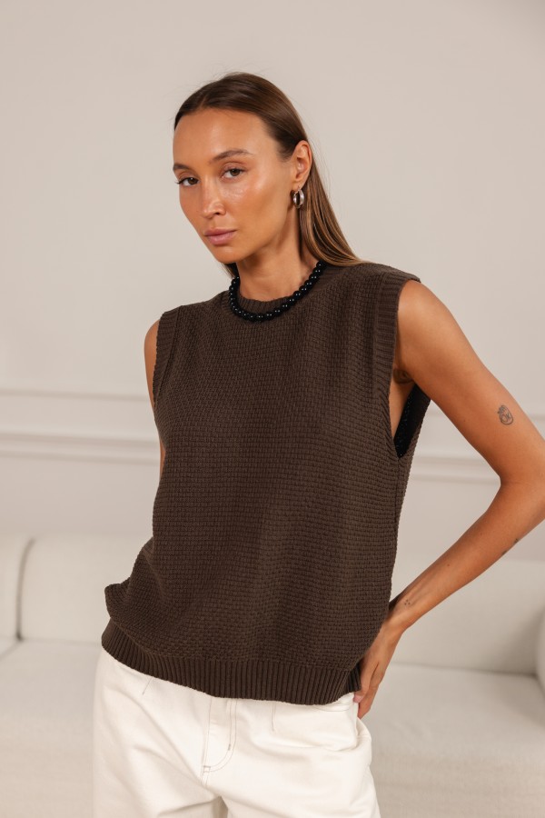 Amara Bluzka Dzianinowa Z Odkrytymi Plecami Chocolate