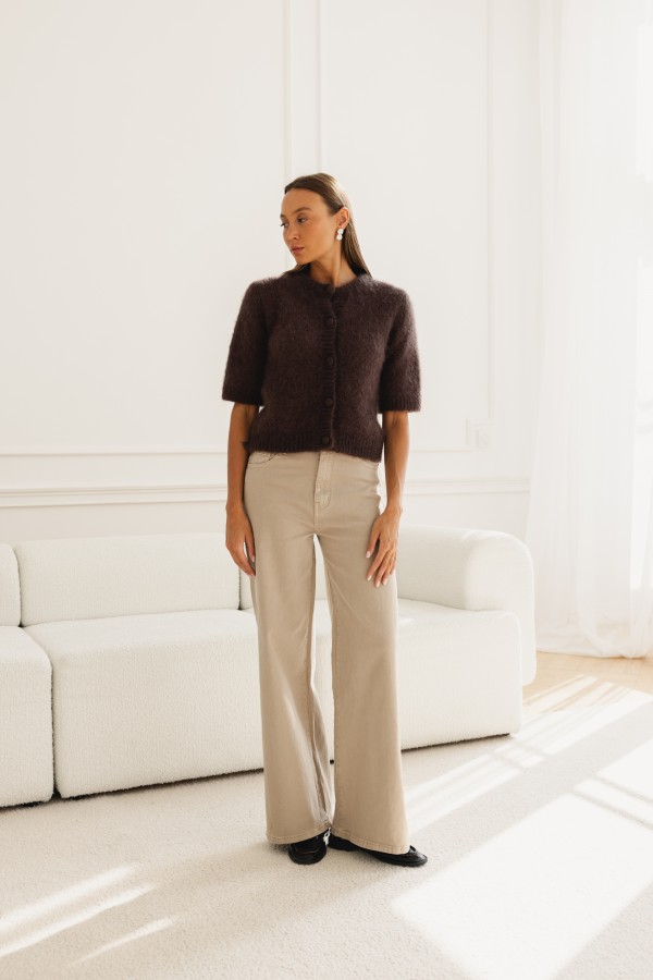 RD9091 Spodnie Jeansowe Wide Leg Beż