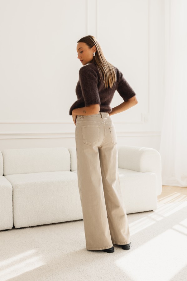 RD9091 Spodnie Jeansowe Wide Leg Beż