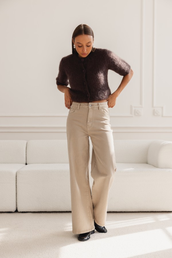 RD9091 Spodnie Jeansowe Wide Leg Beż