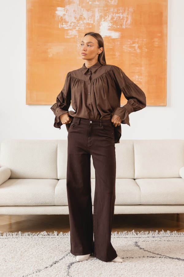 RD9091 Spodnie Jeansowe Wide Leg Brąz