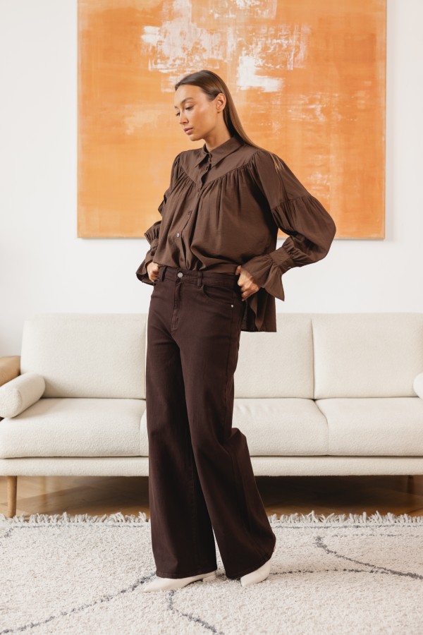 RD9091 Spodnie Jeansowe Wide Leg Brąz