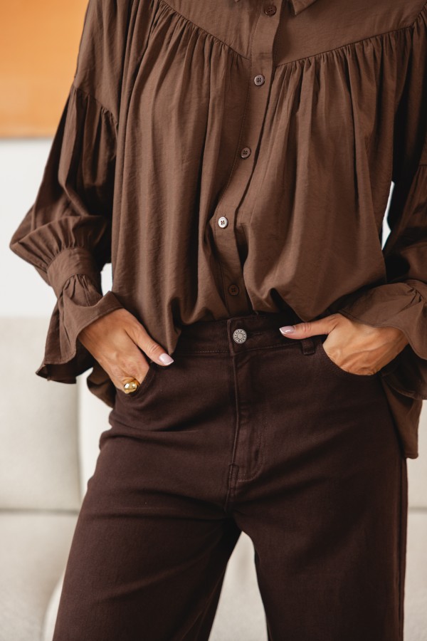 RD9091 Spodnie Jeansowe Wide Leg Brąz