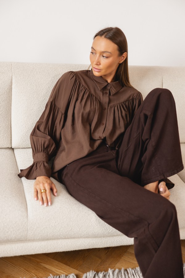 RD9091 Spodnie Jeansowe Wide Leg Brąz