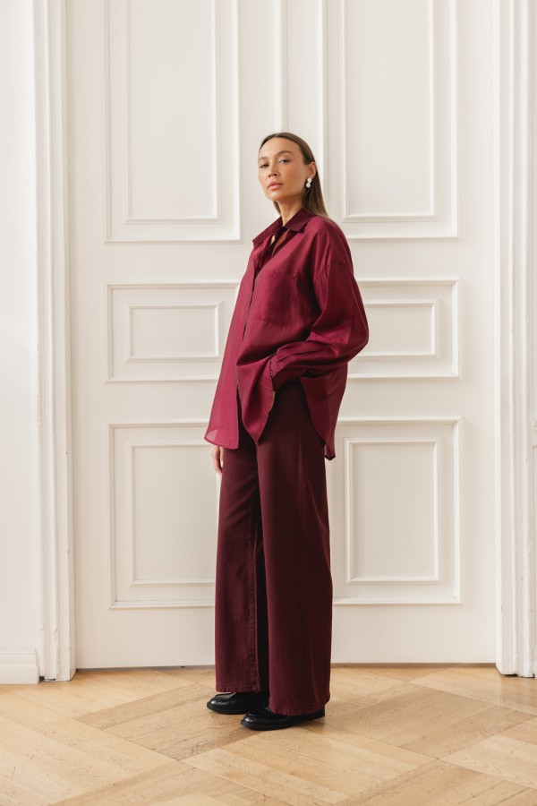 RD9091 Spodnie Jeansowe Wide Leg Bordo