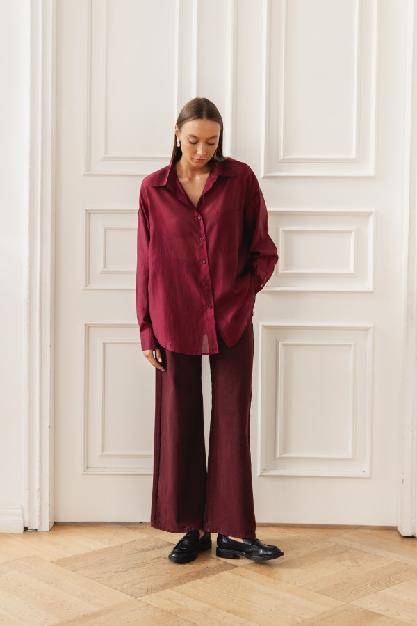 RD9091 Spodnie Jeansowe Wide Leg Bordo
