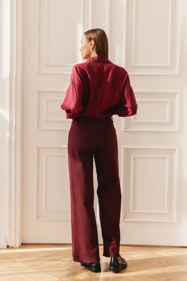 RD9091 Spodnie Jeansowe Wide Leg Bordo