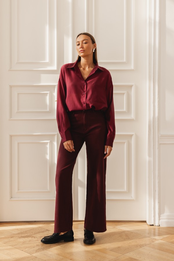 RD9091 Spodnie Jeansowe Wide Leg Bordo
