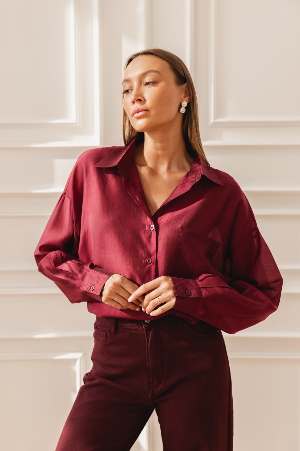 RD9091 Spodnie Jeansowe Wide Leg Bordo