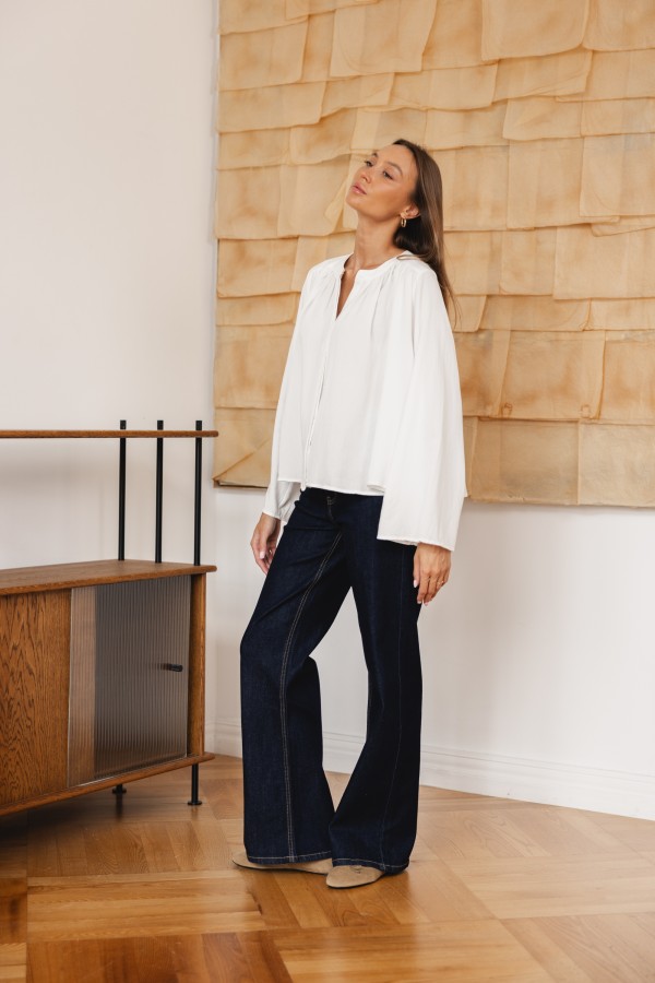 W3368 High-Waisted Wide-Leg Jeans Dark Blue