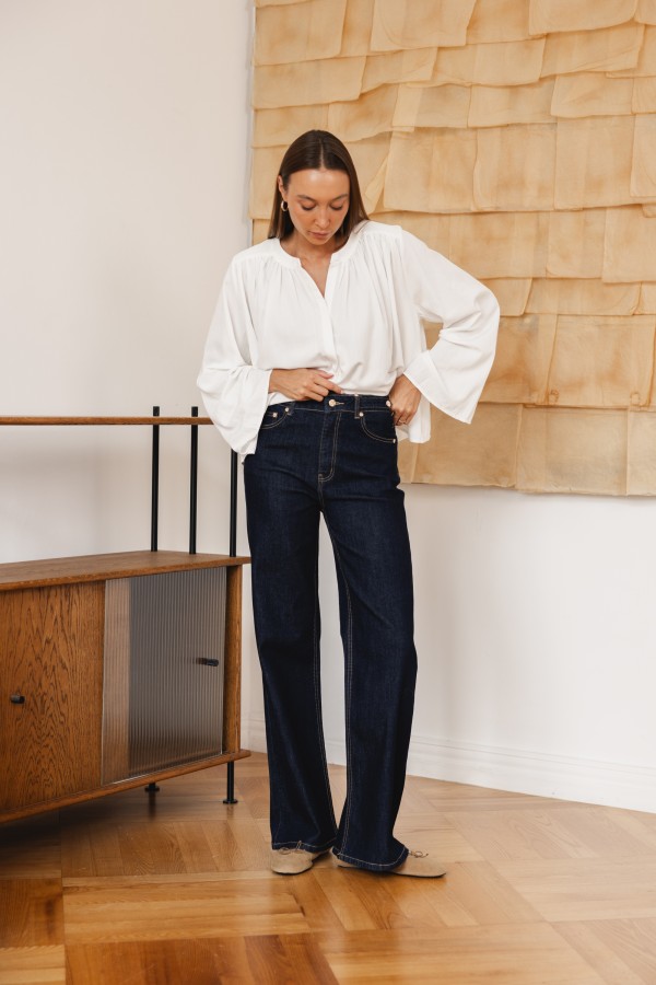 W3368 Spodnie Jeansowe Wide Leg High Weist Dark Blue